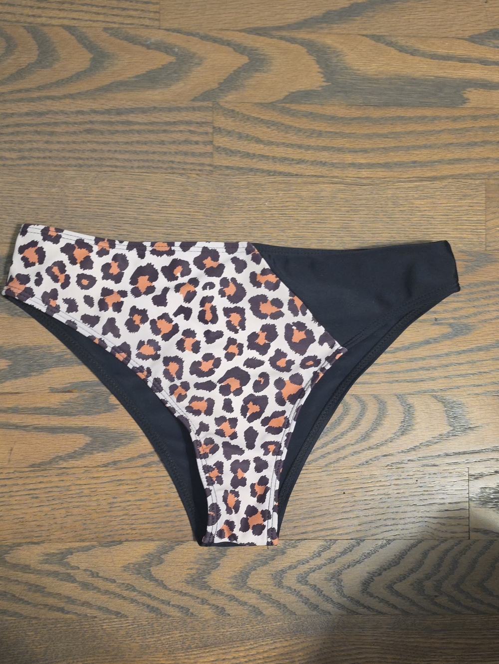 Leopard Print Bikini Bottom with Black Side Panels